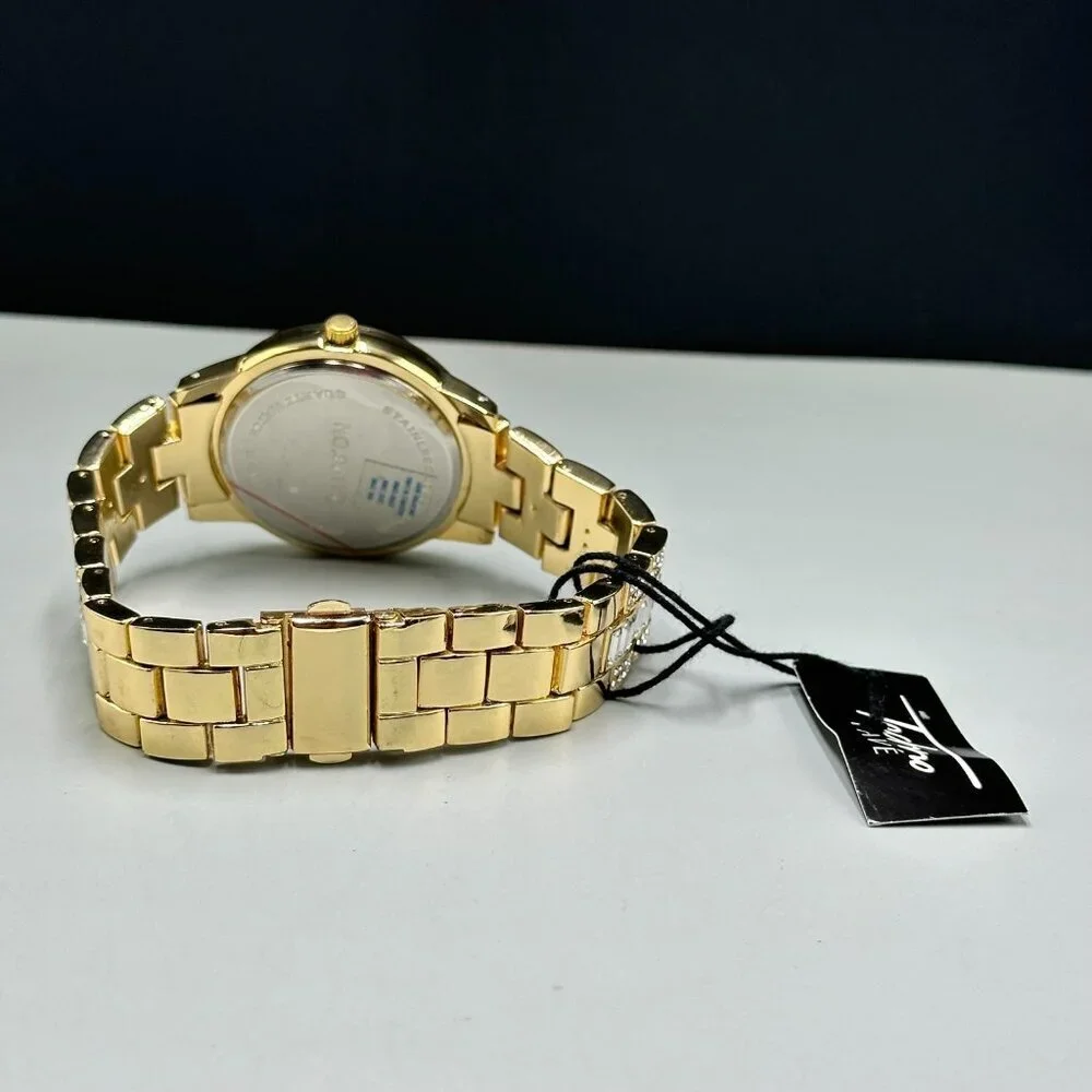 Techno Pave Watch Men Gold Tone Bling Iced Out Crystal Accents New Battery 9
